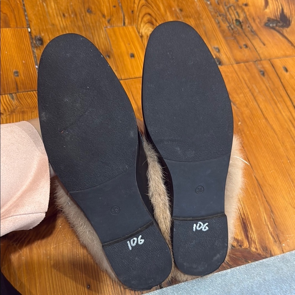 Women's Black Faux Leather Loafers with Fur Lining - Picture 2 of 10